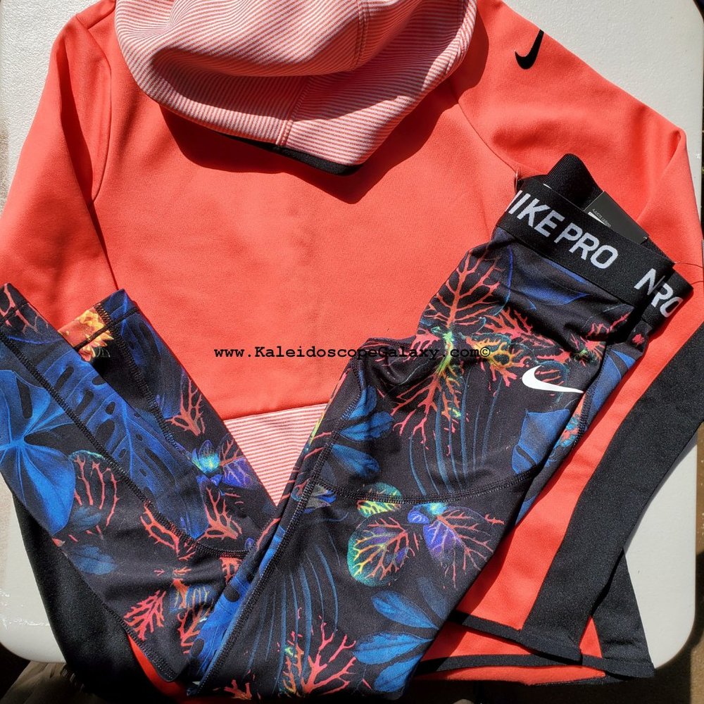 Nike Girls XL Hoodie Sweatshirt w/ dri-fit leggings Black Orange Winter NEW